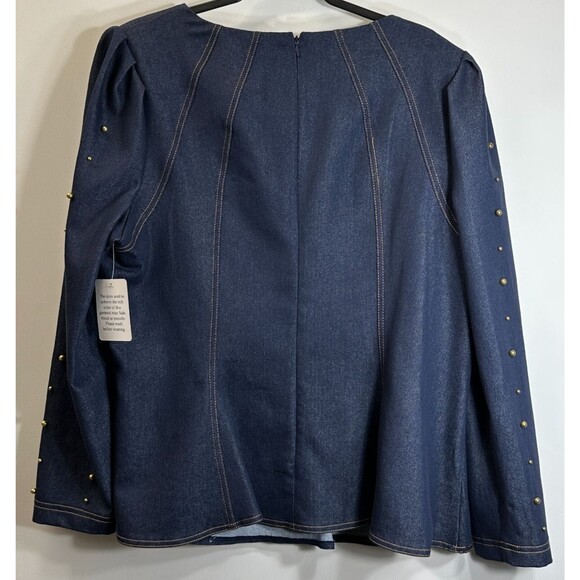 Midnight Velvet Top Sz 18W Blue Denim Gold Tone Studded Business/Casual Back Zip - Picture 5 of 11